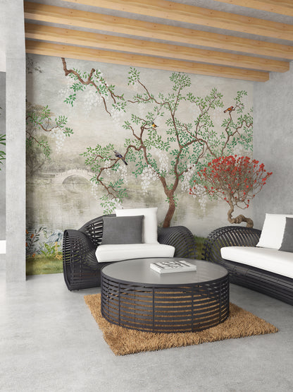 Vinil Adhesivo Paisaje Lago Zen Japonés