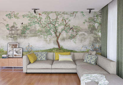 Vinil Adhesivo Paisaje Lago Zen Japonés