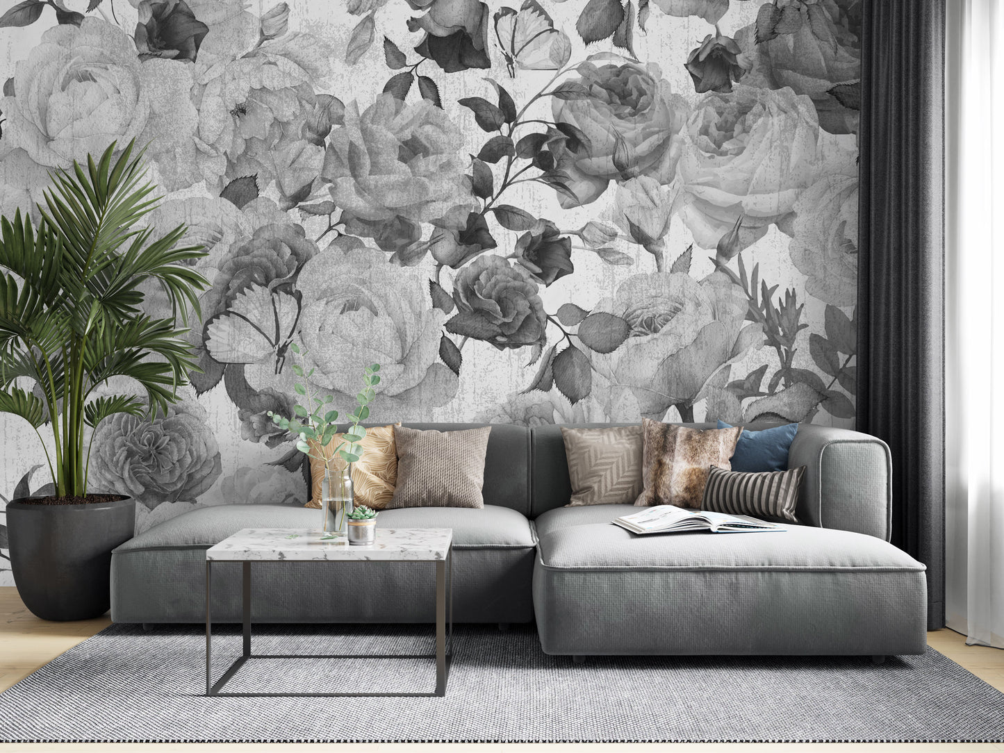 Europrint Rosas Blanco y Negro Efecto Textura