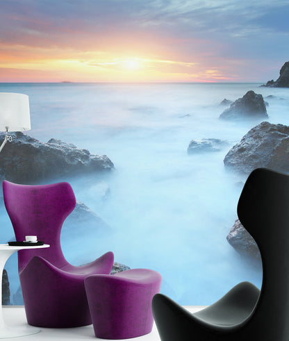 Misty Beach at Sunset