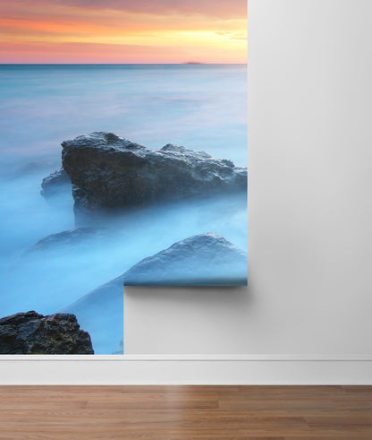 Misty Beach at Sunset