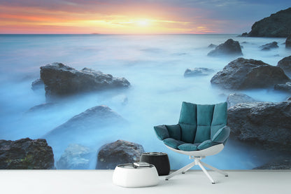 Misty Beach at Sunset