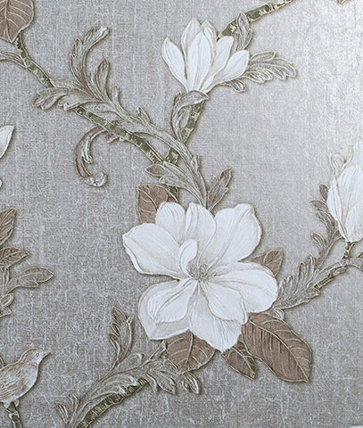 Papel Tapiz Vintage Floral Plata/Dorado