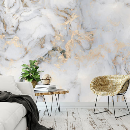 Marmol Blanco, Gris y Toques Simulando Dorado
