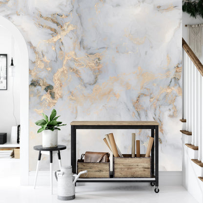Marmol Blanco, Gris y Toques Simulando Dorado