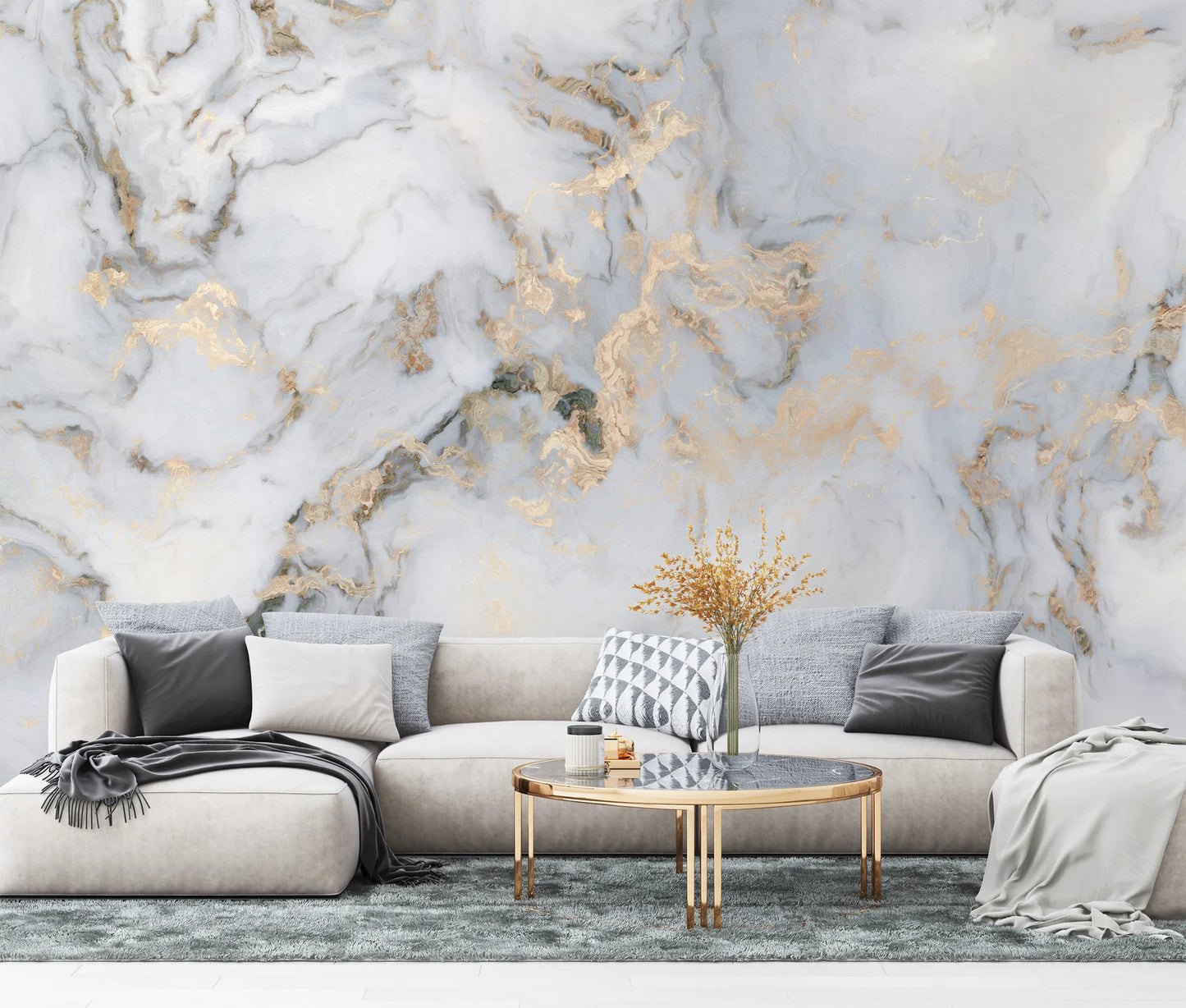 Marmol Blanco, Gris y Toques Simulando Dorado