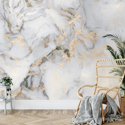 Marmol Blanco, Gris y Toques Simulando Dorado