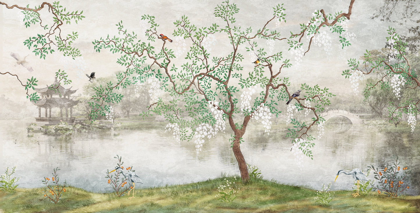 Vinil Adhesivo Paisaje Lago Zen Japonés